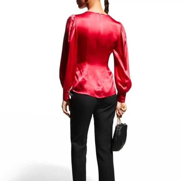 NWT cinq a sept 'Dorothea' silk raspberry blouse S - Picture 2 of 7